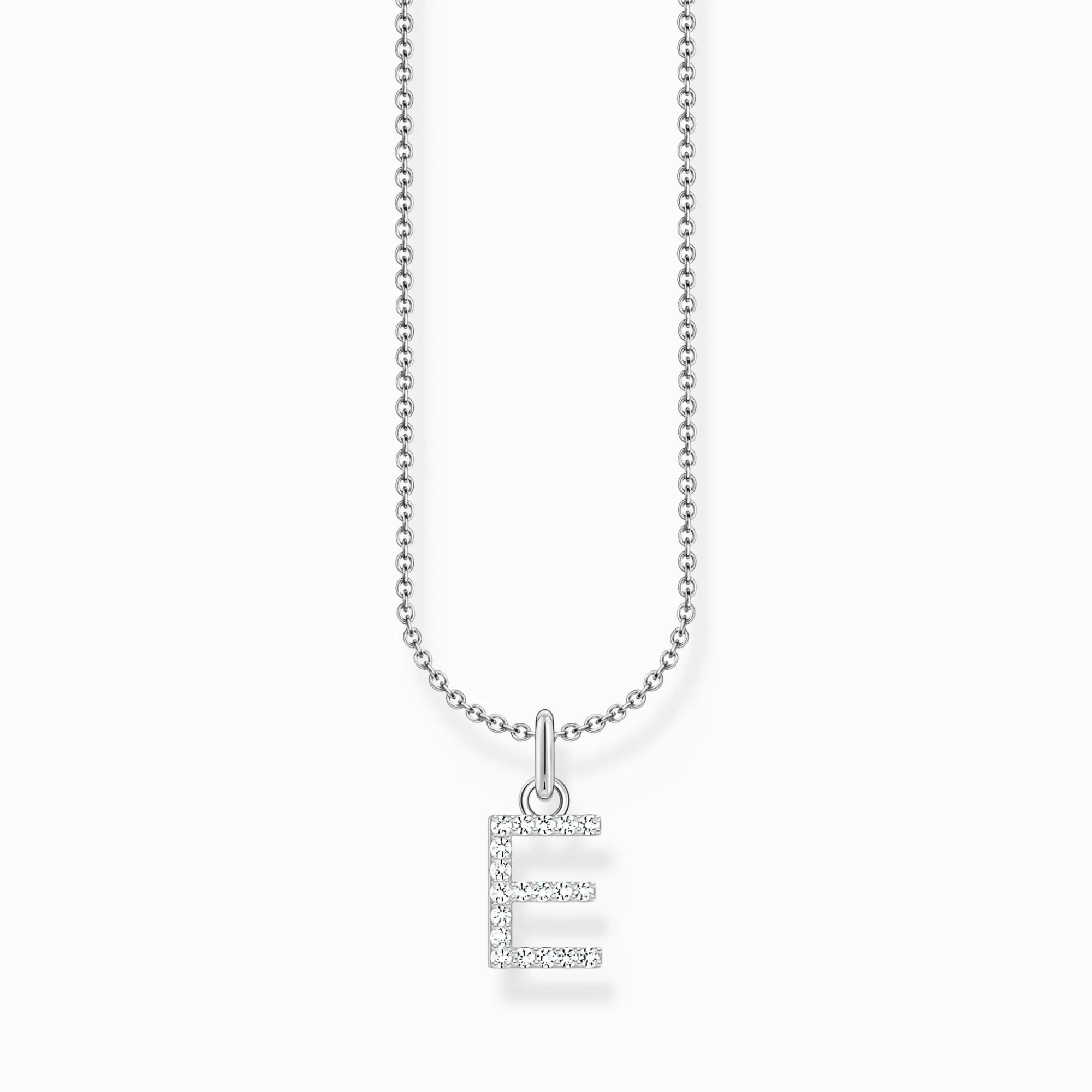 Women THOMAS SABO Necklaces-Silver necklace with letter pendant E and white zirconia
