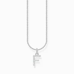 Women THOMAS SABO Necklaces-Silver necklace with letter pendant F and white zirconia