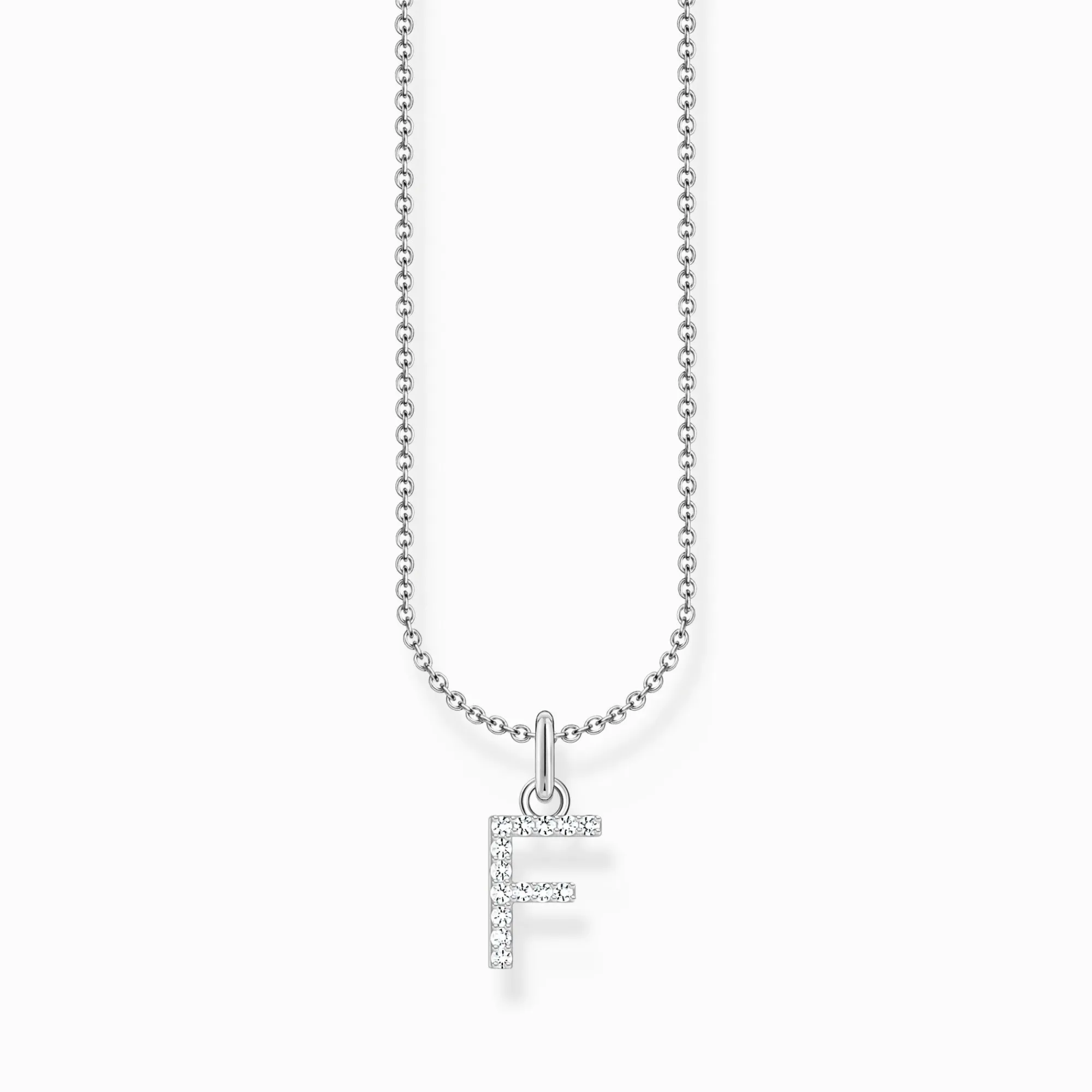 Women THOMAS SABO Necklaces-Silver necklace with letter pendant F and white zirconia
