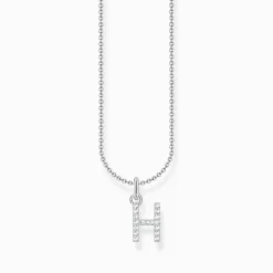 Women THOMAS SABO Necklaces-Silver necklace with letter pendant H and white zirconia