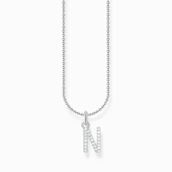 Women THOMAS SABO Necklaces-Silver necklace with letter pendant N and white zirconia