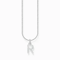 Women THOMAS SABO Necklaces-Silver necklace with letter pendant R and white zirconia