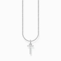 Women THOMAS SABO Necklaces-Silver necklace with letter pendant T and white zirconia