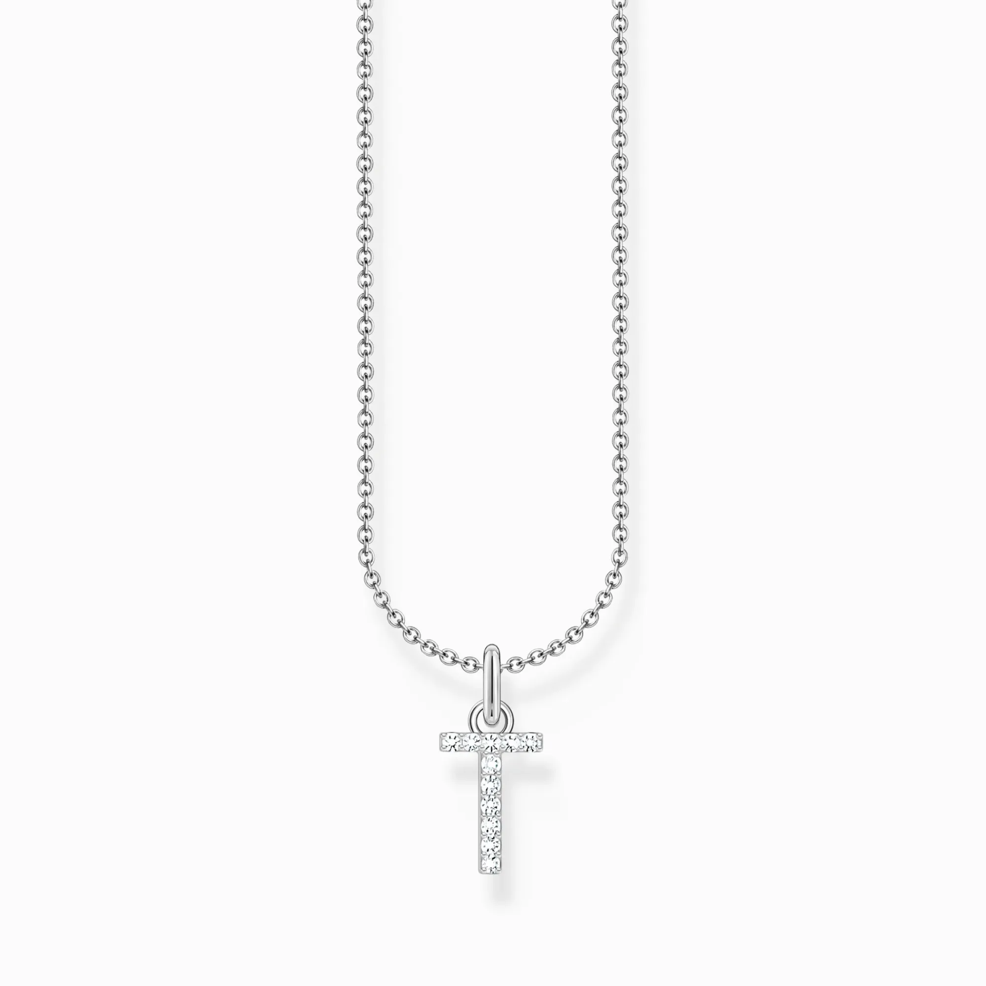 Women THOMAS SABO Necklaces-Silver necklace with letter pendant T and white zirconia