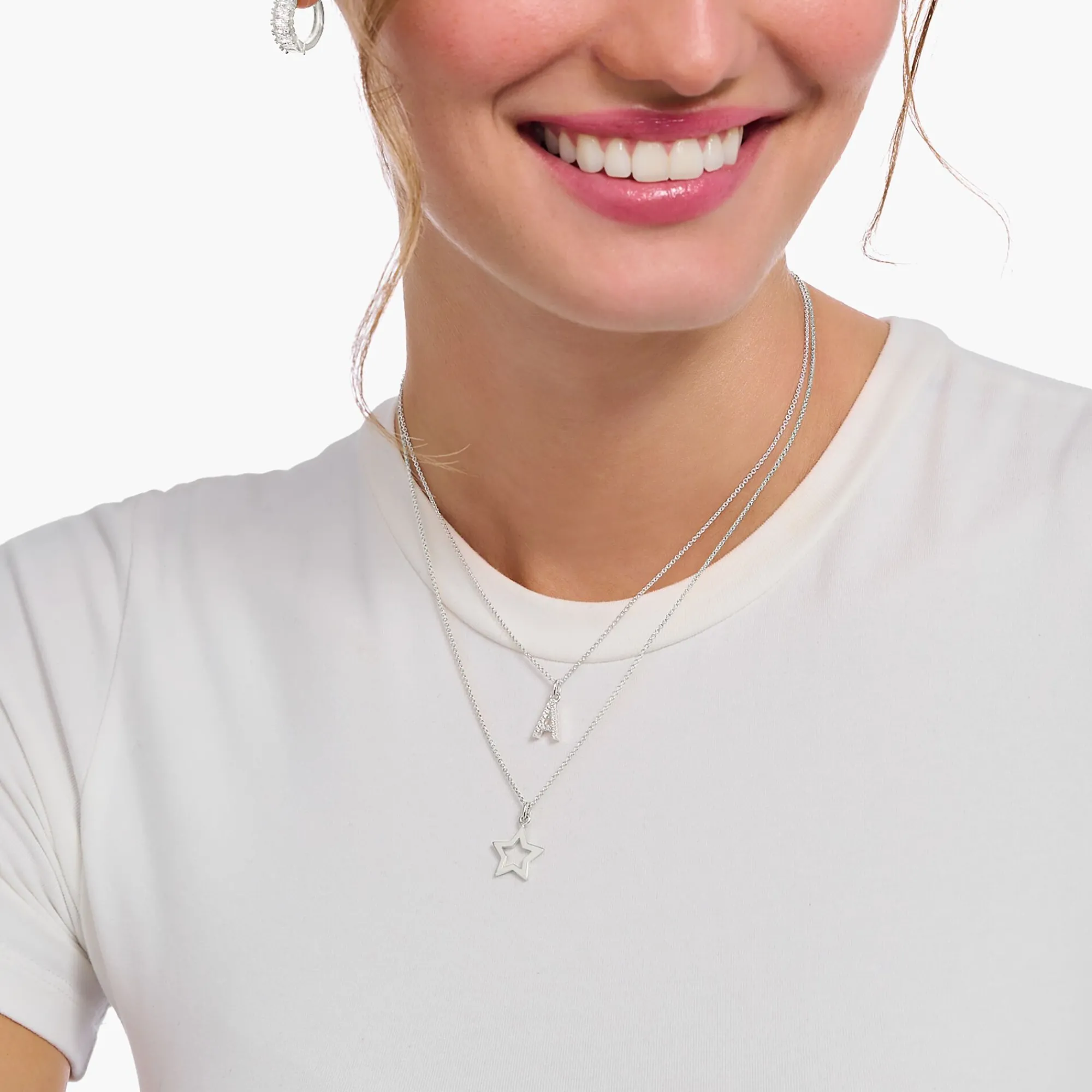 Women THOMAS SABO Necklaces-Silver necklace with letter pendant T and white zirconia