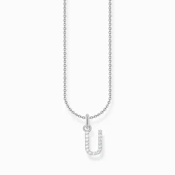 Women THOMAS SABO Necklaces-Silver necklace with letter pendant U and white zirconia