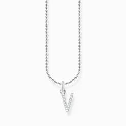 Women THOMAS SABO Necklaces-Silver necklace with letter pendant V and white zirconia