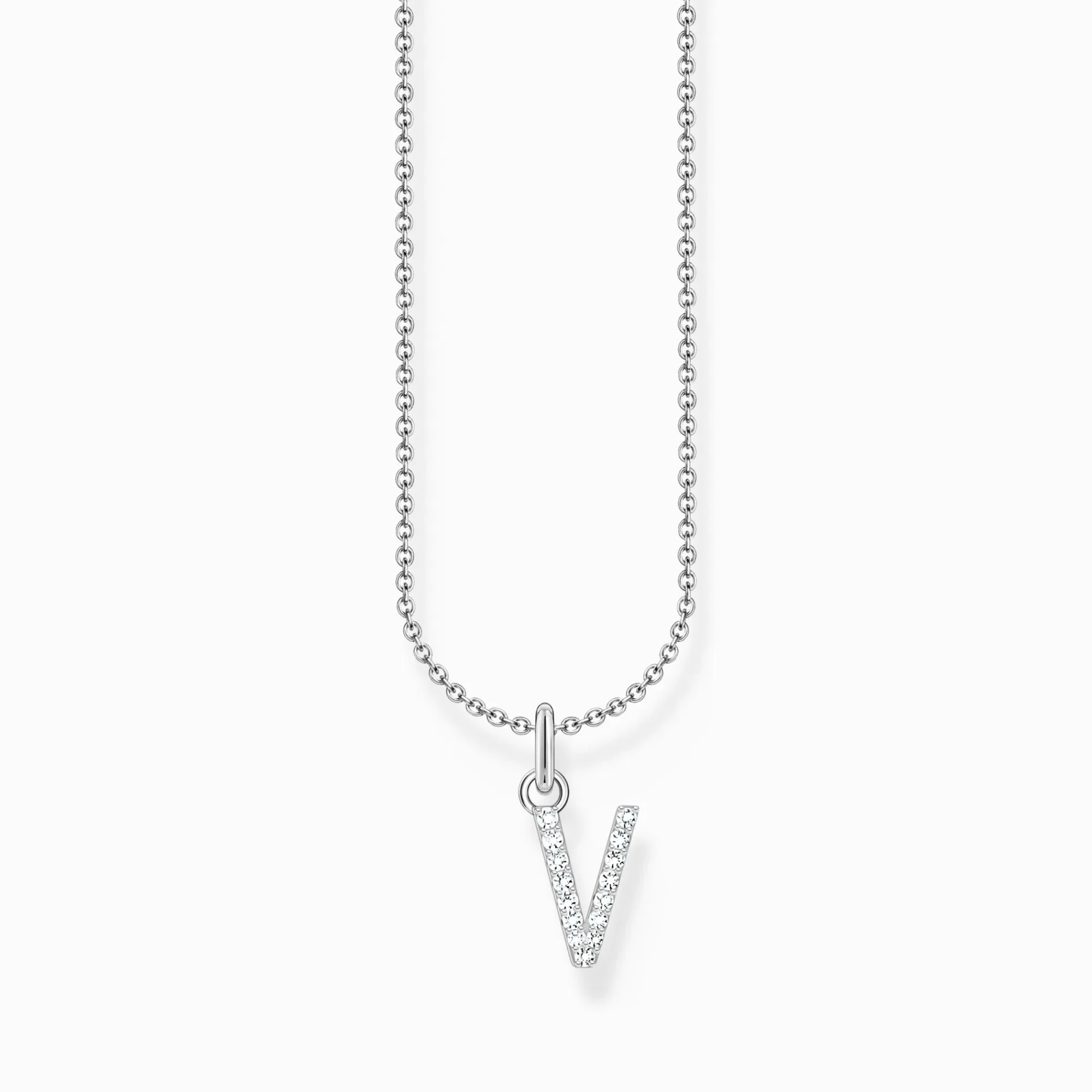Women THOMAS SABO Necklaces-Silver necklace with letter pendant V and white zirconia