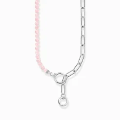 Women THOMAS SABO Necklaces|925 Silver-Silver necklace with link chain elements and rose quartzbeads