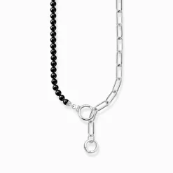Women THOMAS SABO Necklaces|925 Silver-Silver necklace with onxy beads, white zirconia and ring clasps