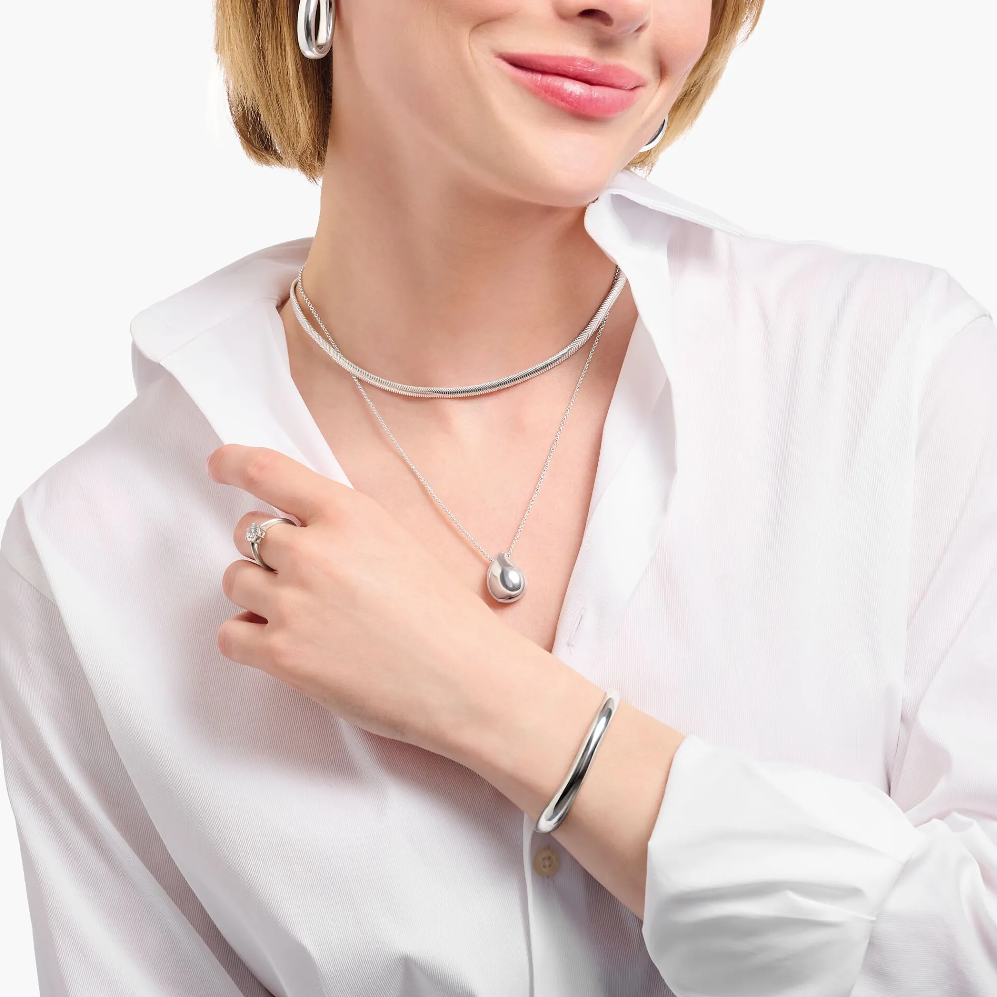 Women THOMAS SABO Necklaces|925 Silver-Silver necklace with pendant in organic drop-shape