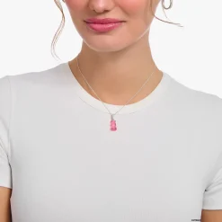 Women THOMAS SABO Necklaces|925 Silver-Silver necklace with pink Goldbears pendant and zirconia