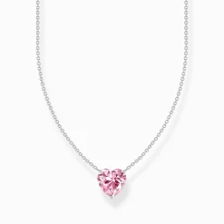 Women THOMAS SABO Necklaces|925 Silver-Silver necklace with pink heart-shaped pendant
