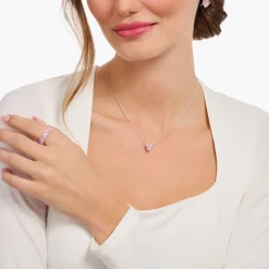 Women THOMAS SABO Necklaces|925 Silver-Silver necklace with pink heart-shaped pendant