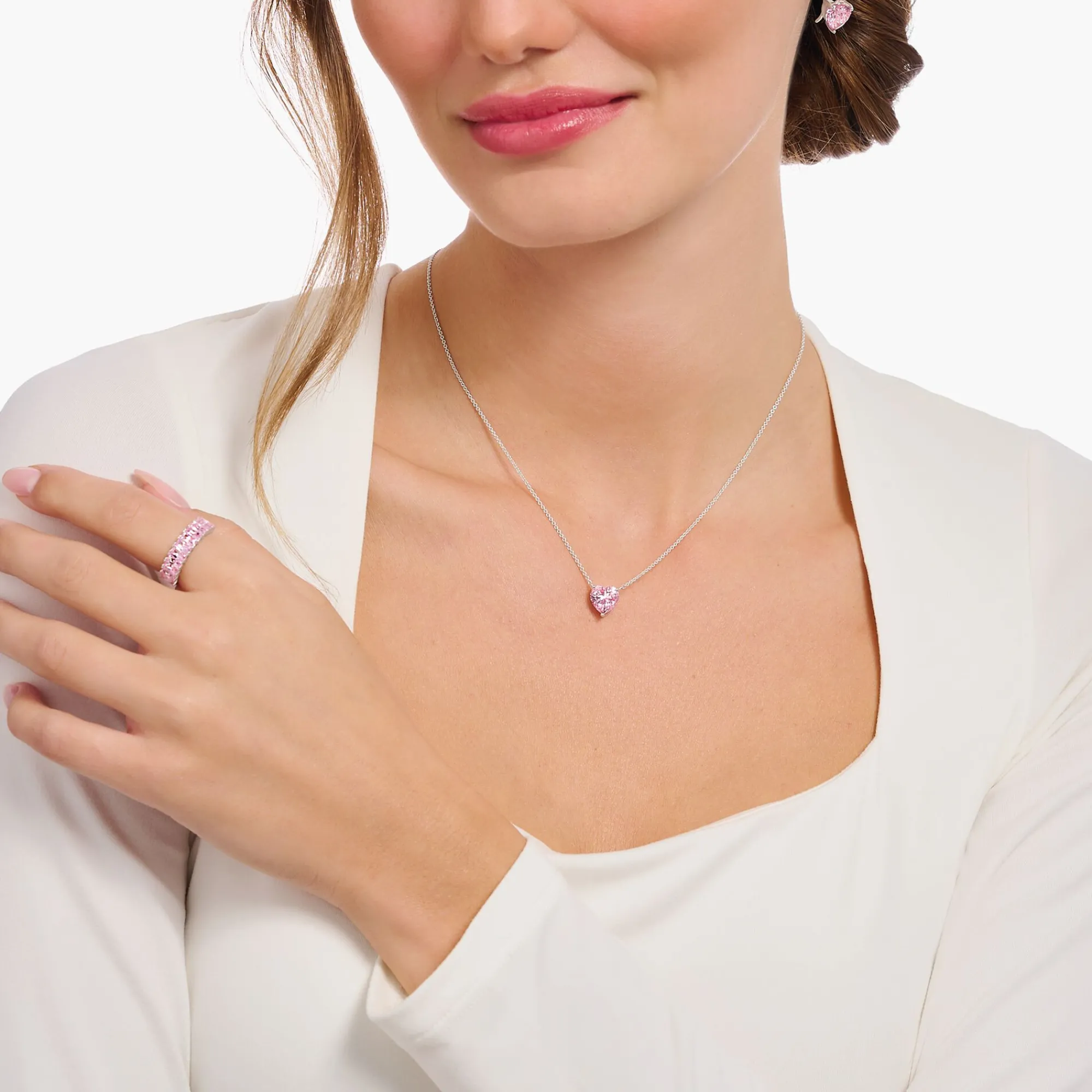 Women THOMAS SABO Necklaces|925 Silver-Silver necklace with pink heart-shaped pendant