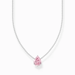 Women THOMAS SABO Necklaces|925 Silver-Silver necklace with pink drop-shaped pendant