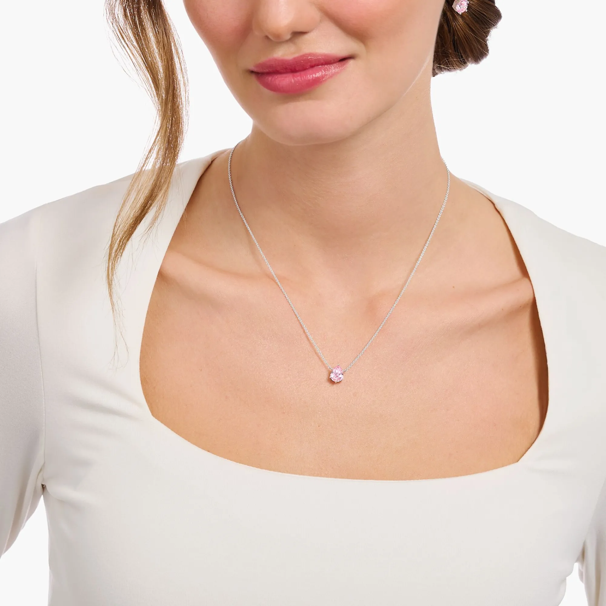 Women THOMAS SABO Necklaces|925 Silver-Silver necklace with pink drop-shaped pendant