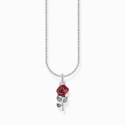 Women THOMAS SABO Necklaces|925 Silver-Silver necklace with red rose pendant and cold enamel