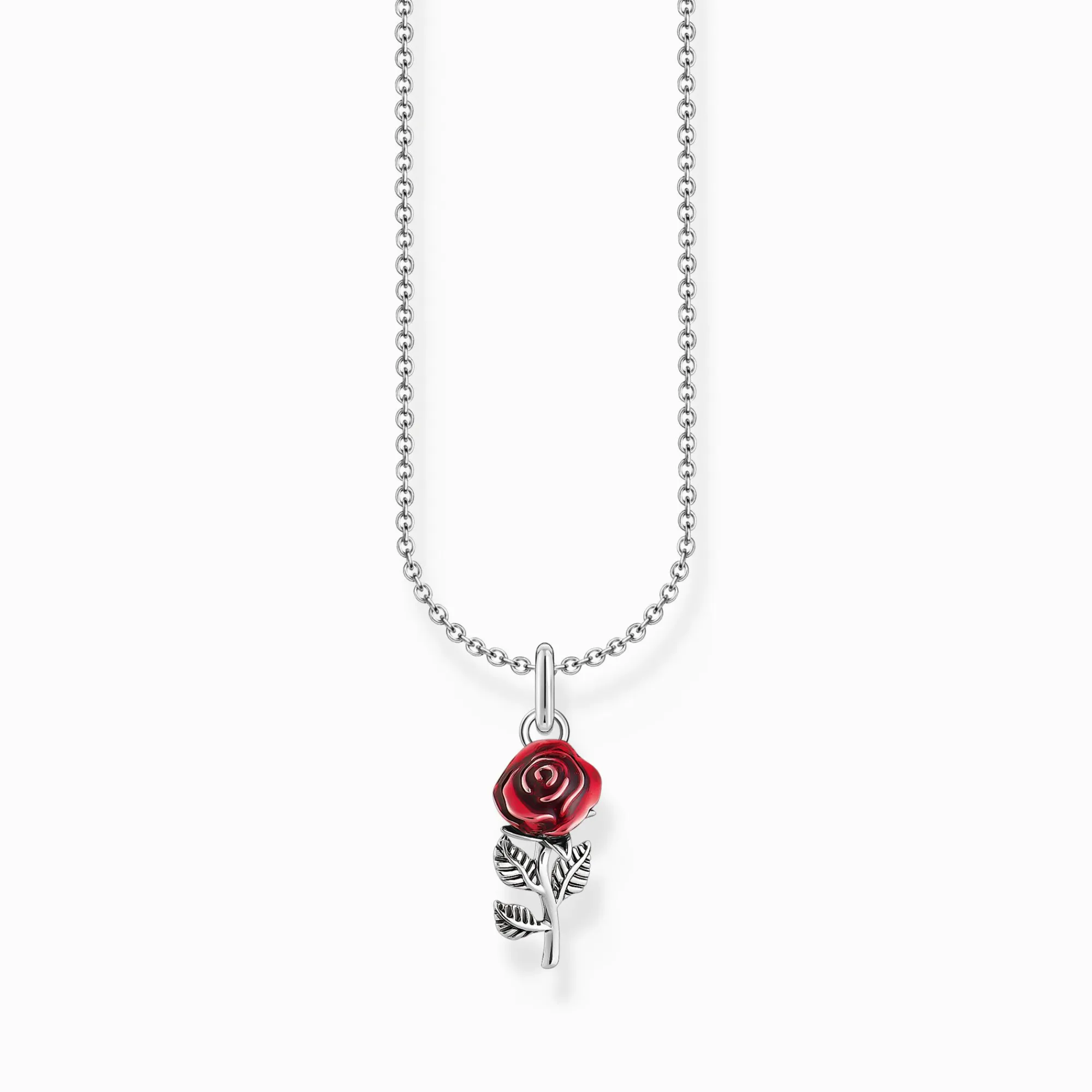 Women THOMAS SABO Necklaces|925 Silver-Silver necklace with red rose pendant and cold enamel