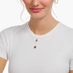 Women THOMAS SABO Necklaces|925 Silver-Silver necklace with red rose pendant and cold enamel