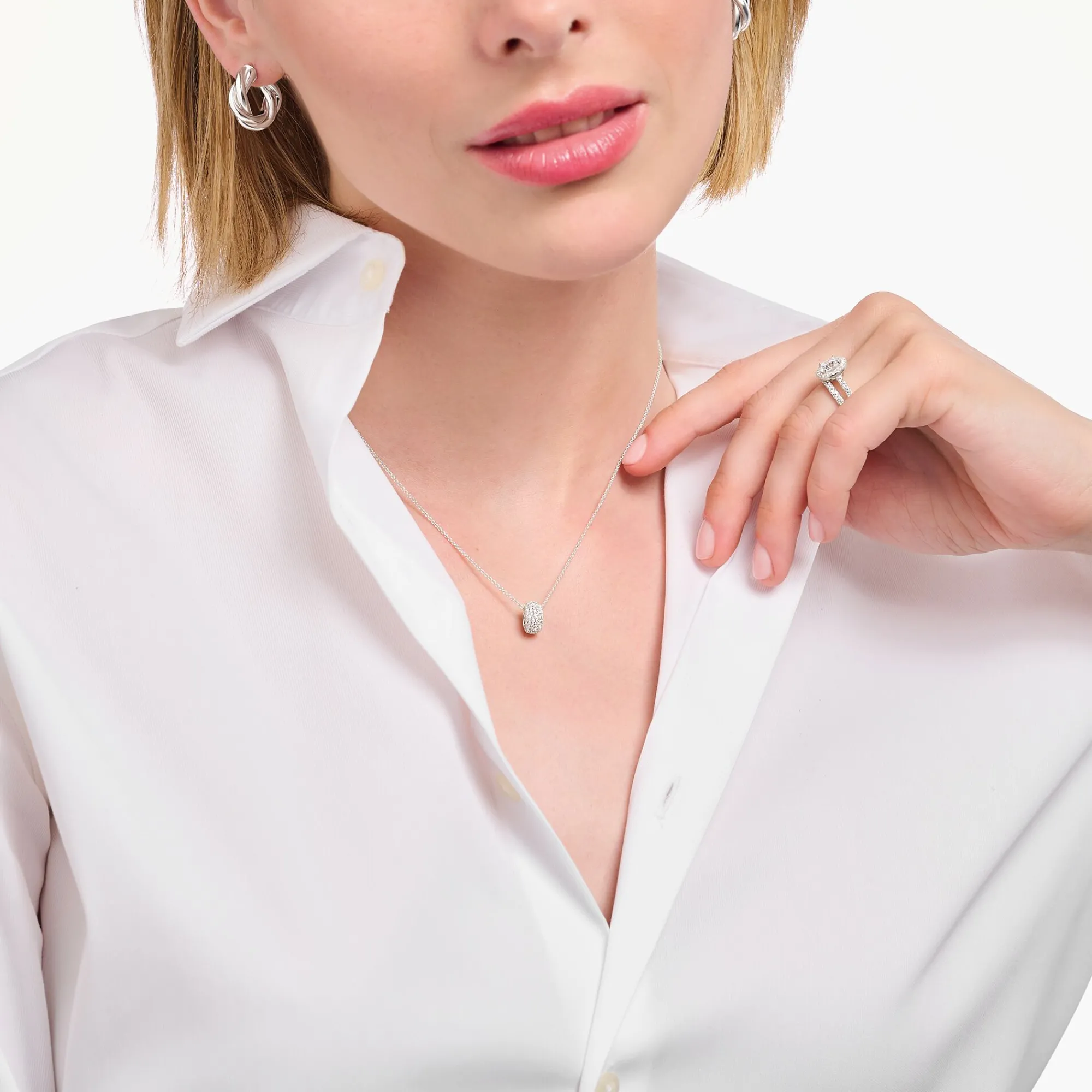 Women THOMAS SABO Necklaces|925 Silver-Silver necklace with ring pendant and white zirconia