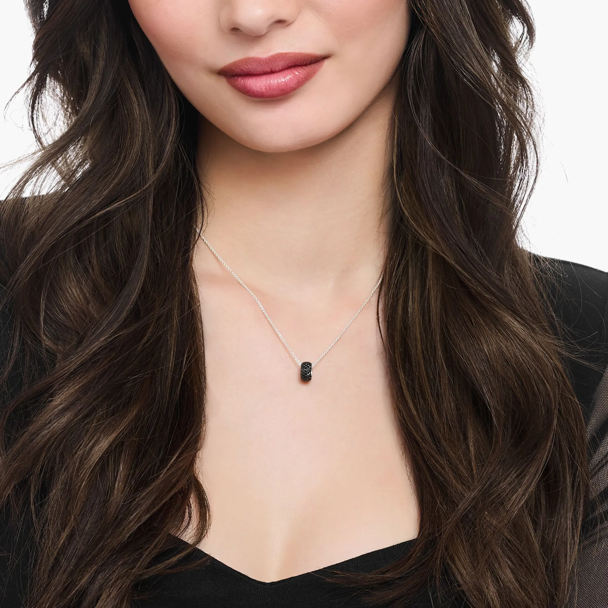 Women THOMAS SABO Necklaces|925 Silver-Silver necklace with ring pendant and black zirconia