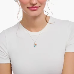 Women THOMAS SABO Necklaces|925 Silver-Silver necklace with triple pendant with cold enamel