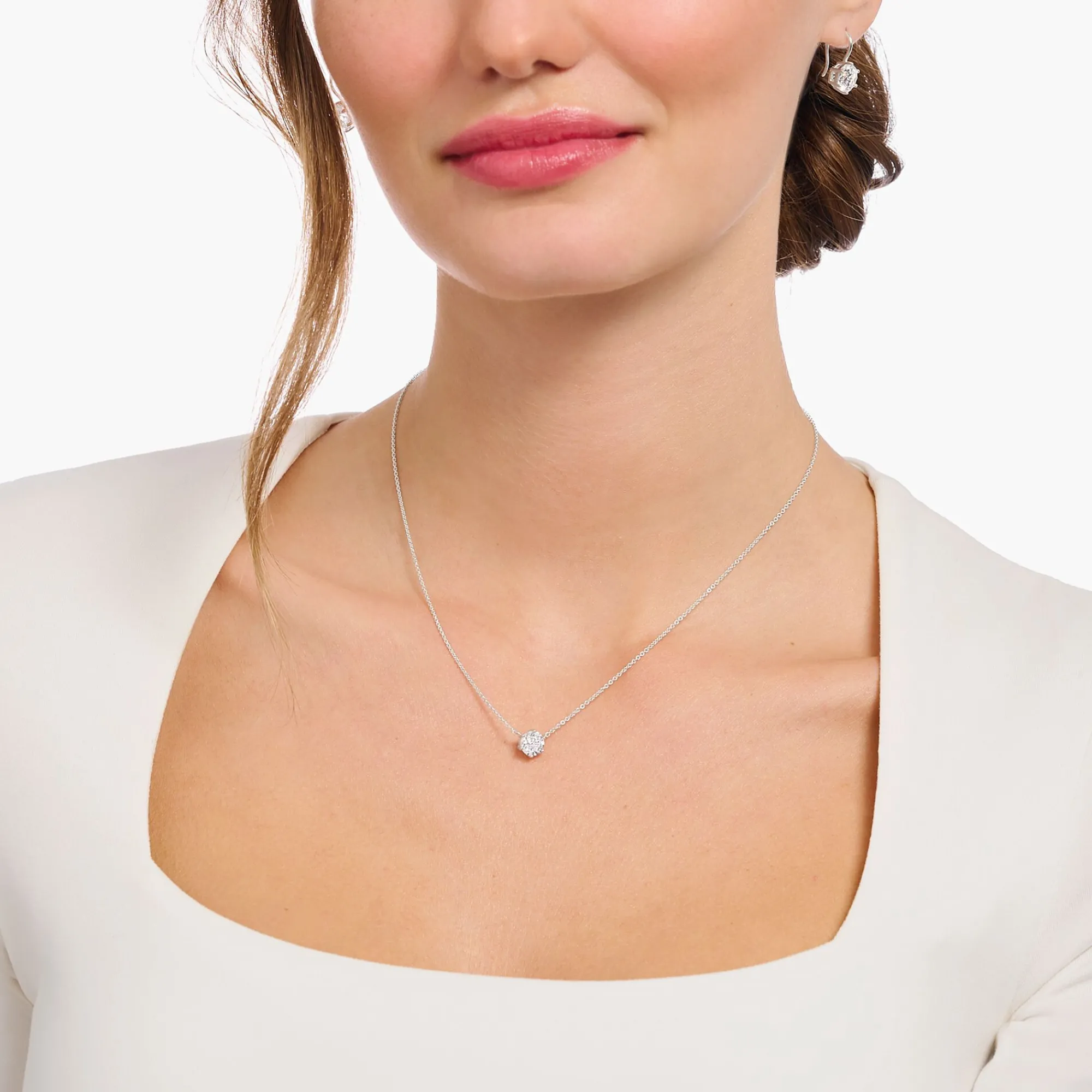 Women THOMAS SABO Necklaces|925 Silver-Silver necklace with white zirconia pendant
