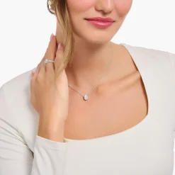 Women THOMAS SABO Necklaces-Silver necklace with white drop-shaped pendant