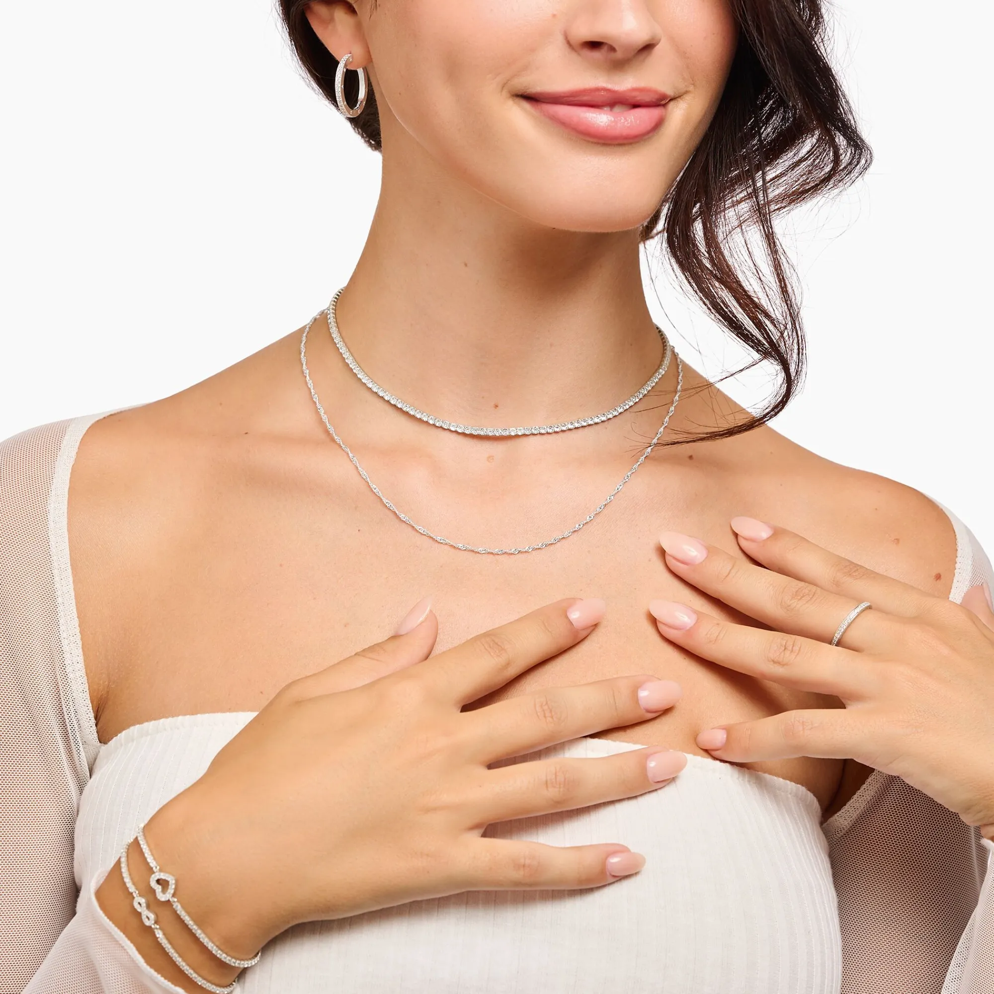 Women THOMAS SABO Necklaces-Silver necklace with white stones