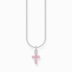 Women THOMAS SABO Necklaces-Silver necklcae with cross pendant with pink zirconia