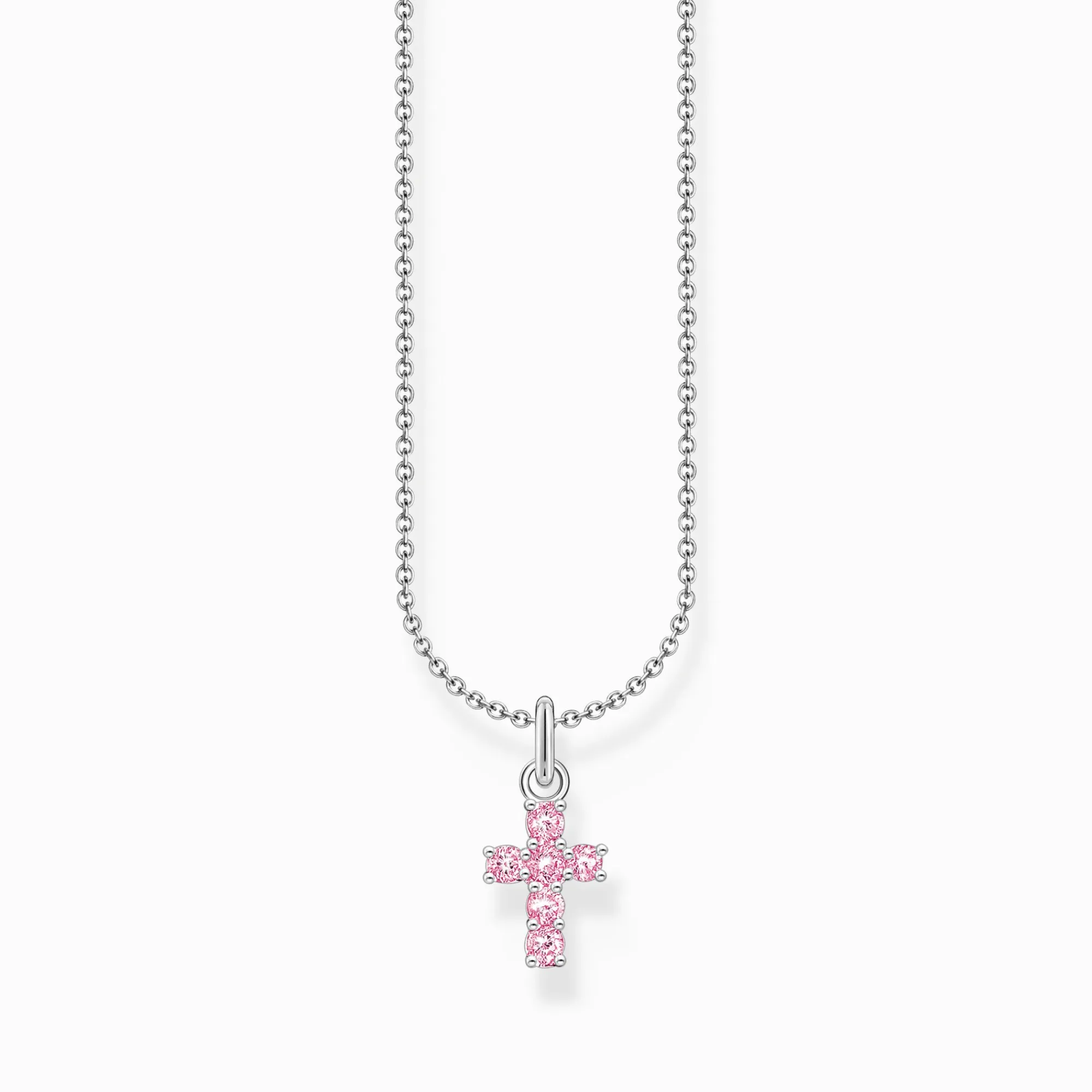 Women THOMAS SABO Necklaces-Silver necklcae with cross pendant with pink zirconia