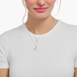 Women THOMAS SABO Necklaces-Silver necklcae with cross pendant with pink zirconia