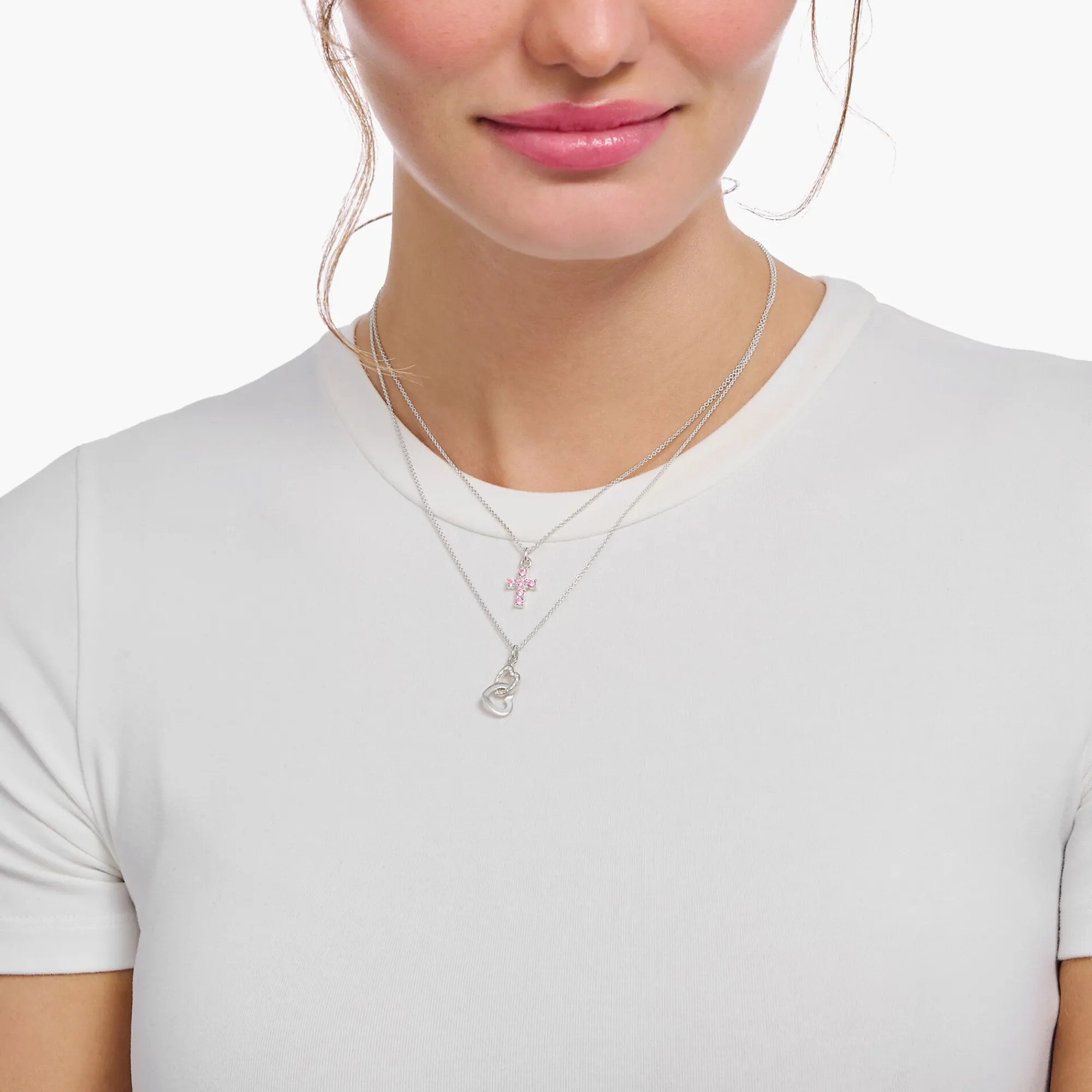 Women THOMAS SABO Necklaces-Silver necklcae with cross pendant with pink zirconia