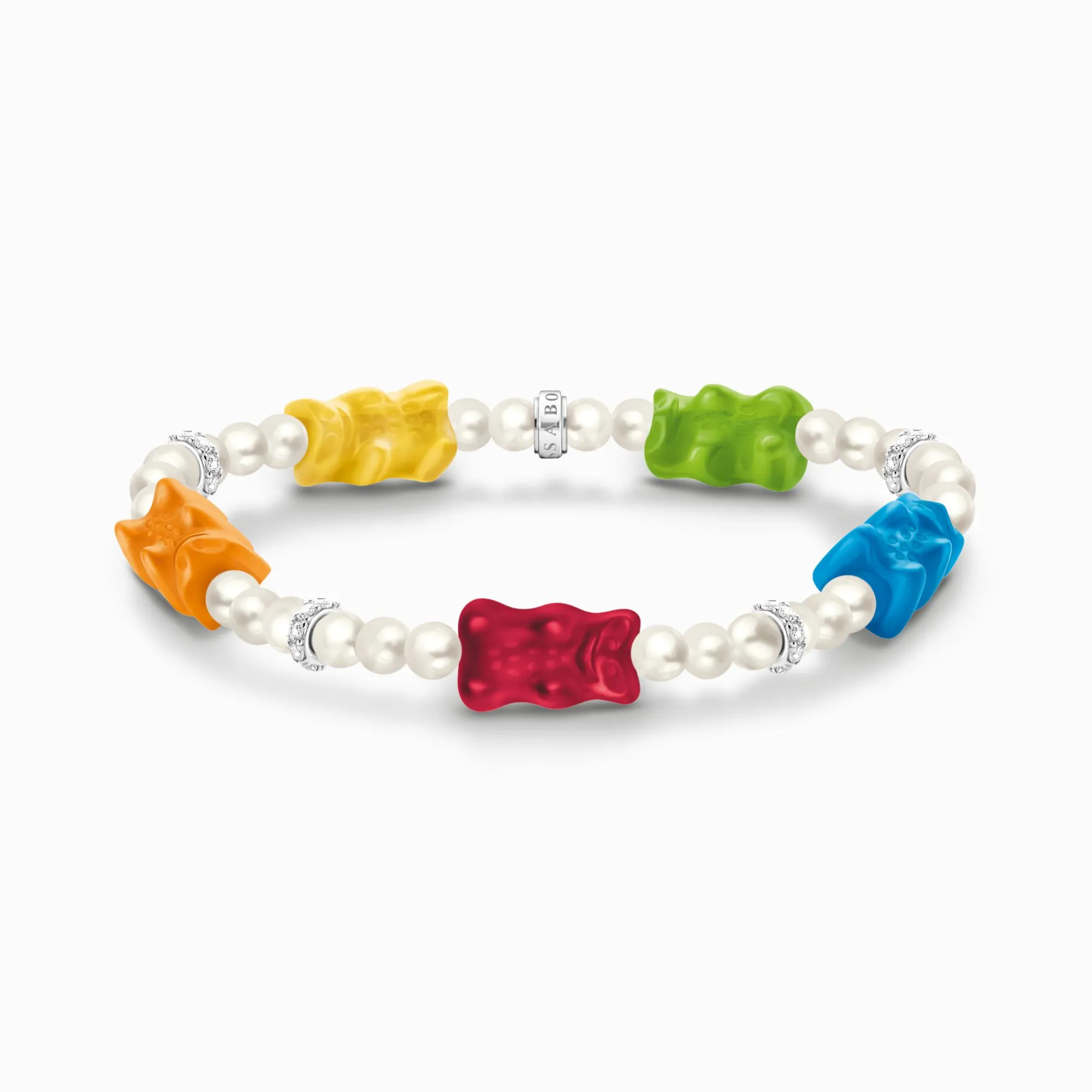 Women THOMAS SABO Bracelets|925 Silver-Silver pearl bracelet with 5 colourful goldbears