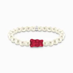 Women THOMAS SABO Bracelets|925 Silver-Silver pearl bracelet with red goldbears