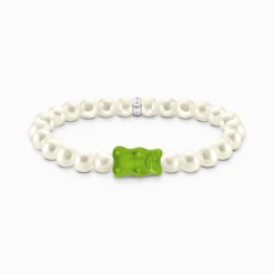 Women THOMAS SABO Bracelets|925 Silver-Silver pearl bracelet with green goldbears