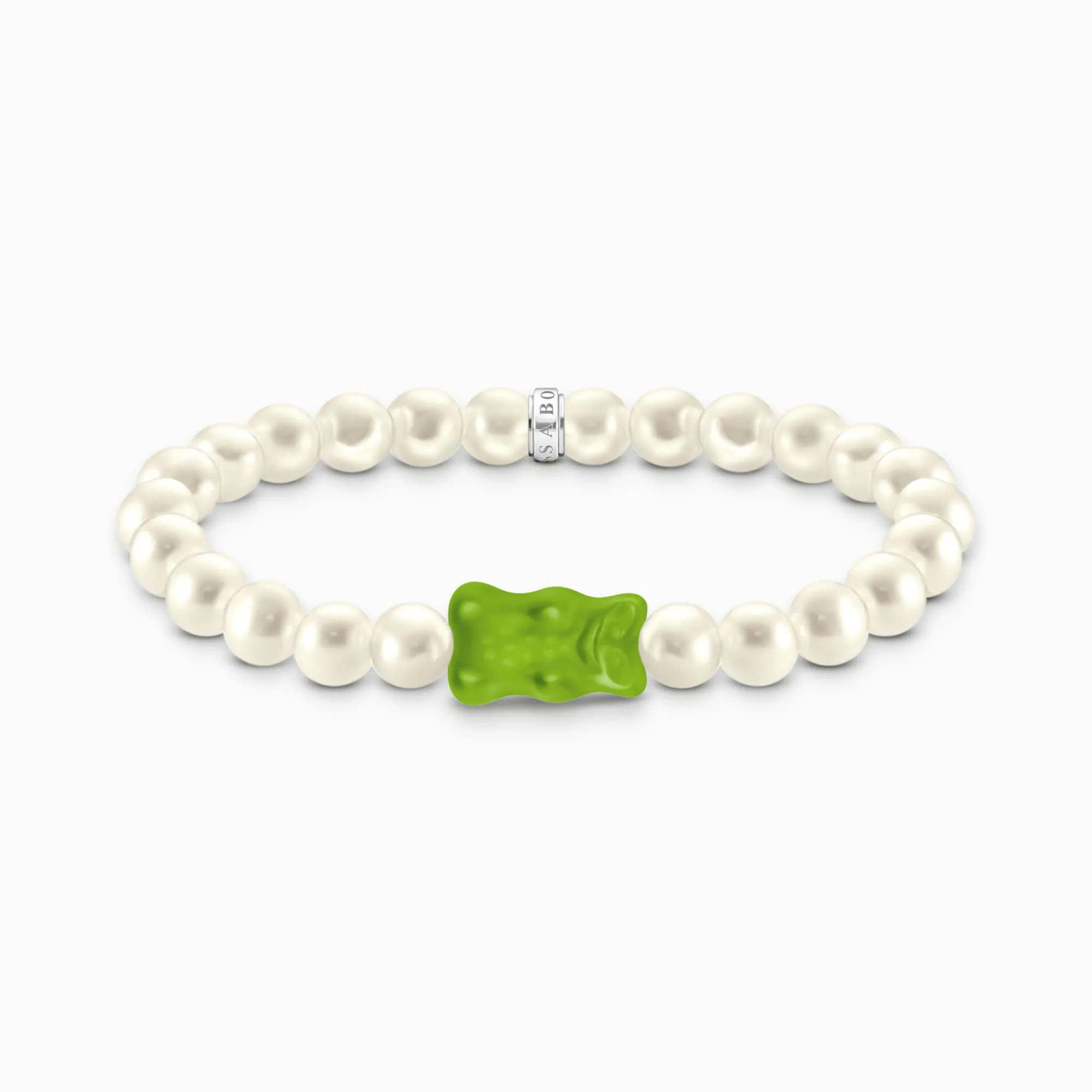 Women THOMAS SABO Bracelets|925 Silver-Silver pearl bracelet with green goldbears
