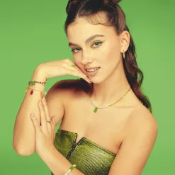 Women THOMAS SABO Bracelets|925 Silver-Silver pearl bracelet with green goldbears