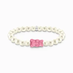 Women THOMAS SABO Bracelets|Pink-Silver pearl bracelet with pink Goldbears