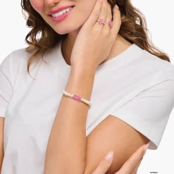 Women THOMAS SABO Bracelets|Pink-Silver pearl bracelet with pink Goldbears