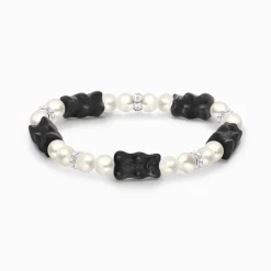 Women THOMAS SABO Bracelets|Black-Silver pearl bracelet with 5 black Goldbears