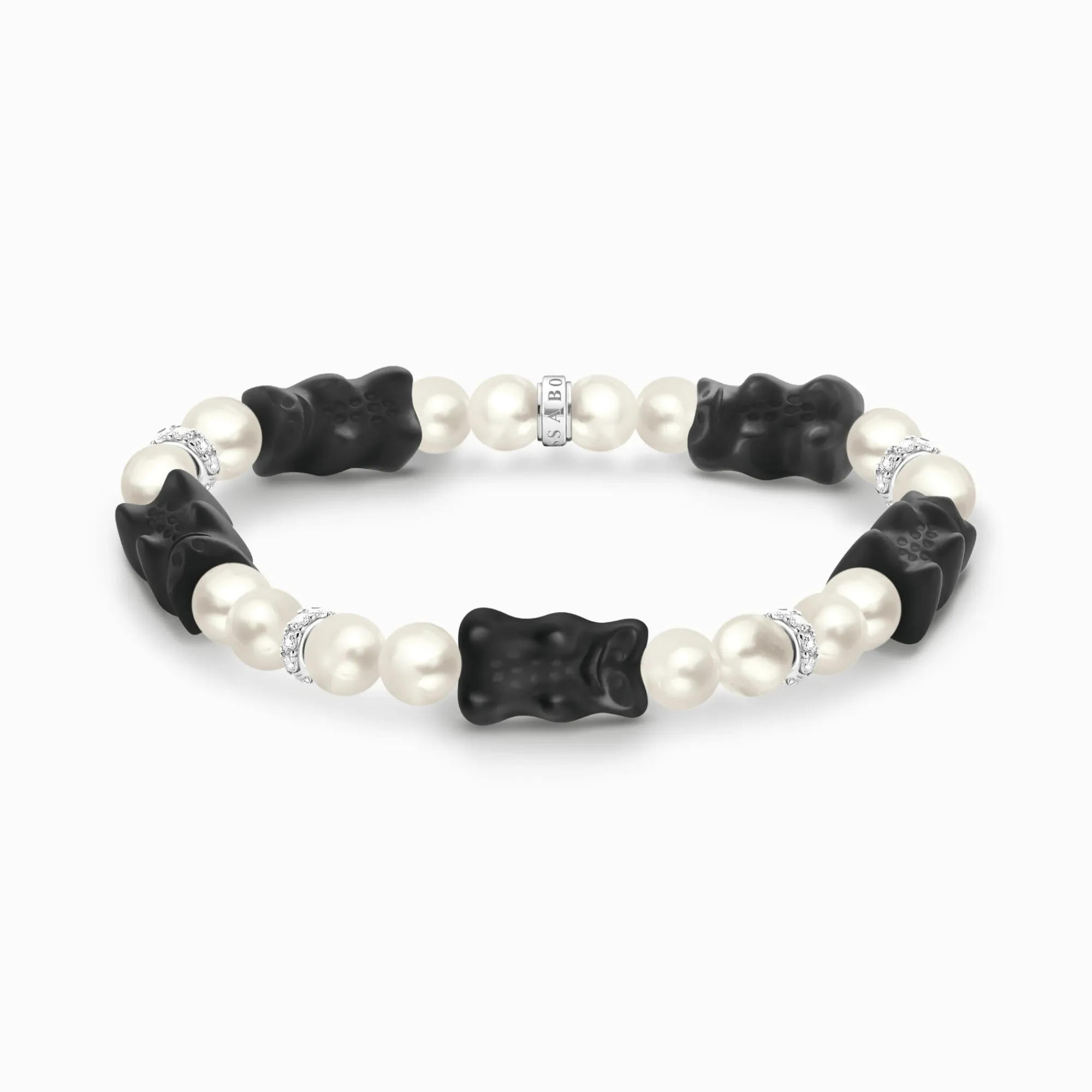 Women THOMAS SABO Bracelets|Black-Silver pearl bracelet with 5 black Goldbears