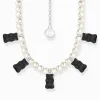 Women THOMAS SABO Necklaces|Black-Silver pearl necklace with 5 black goldbears
