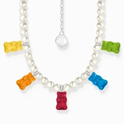 Women THOMAS SABO Necklaces|925 Silver-Silver pearl necklace with 5 colourful goldbears