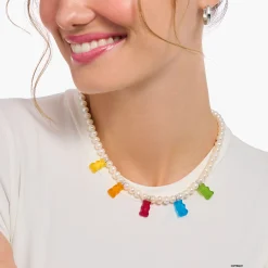 Women THOMAS SABO Necklaces|925 Silver-Silver pearl necklace with 5 colourful goldbears