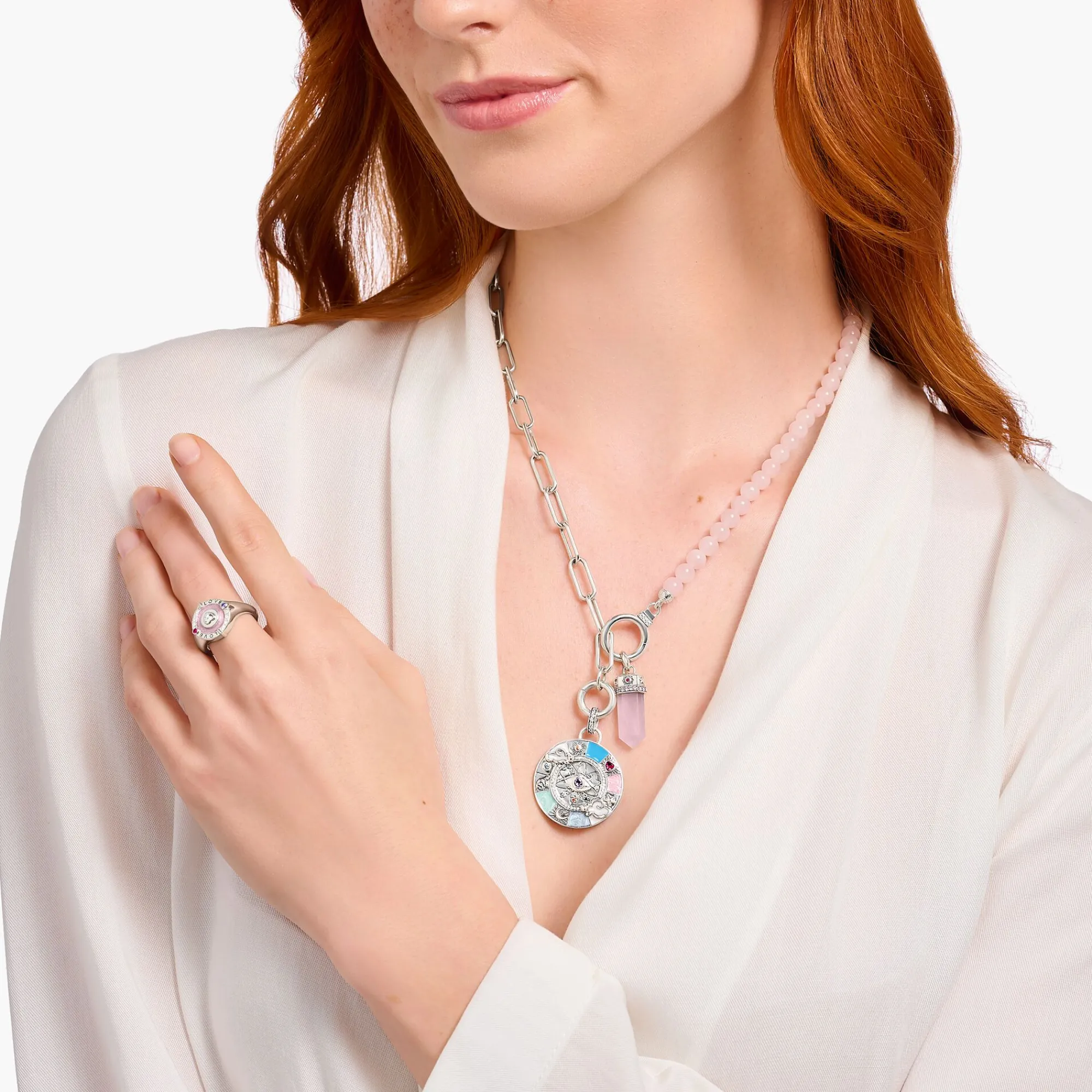 Women THOMAS SABO Pendants|925 Silver-Silver pendant wheel of fortune with cold enamel and stones