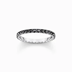 Women THOMAS SABO Rings|925 Silver-Silver ring in delicate design with black zirconia