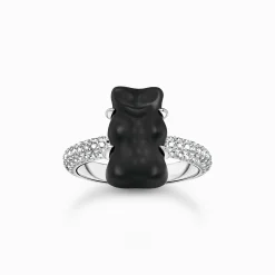 Women THOMAS SABO Rings|Black-Silver ring with black Goldbear and zirconia