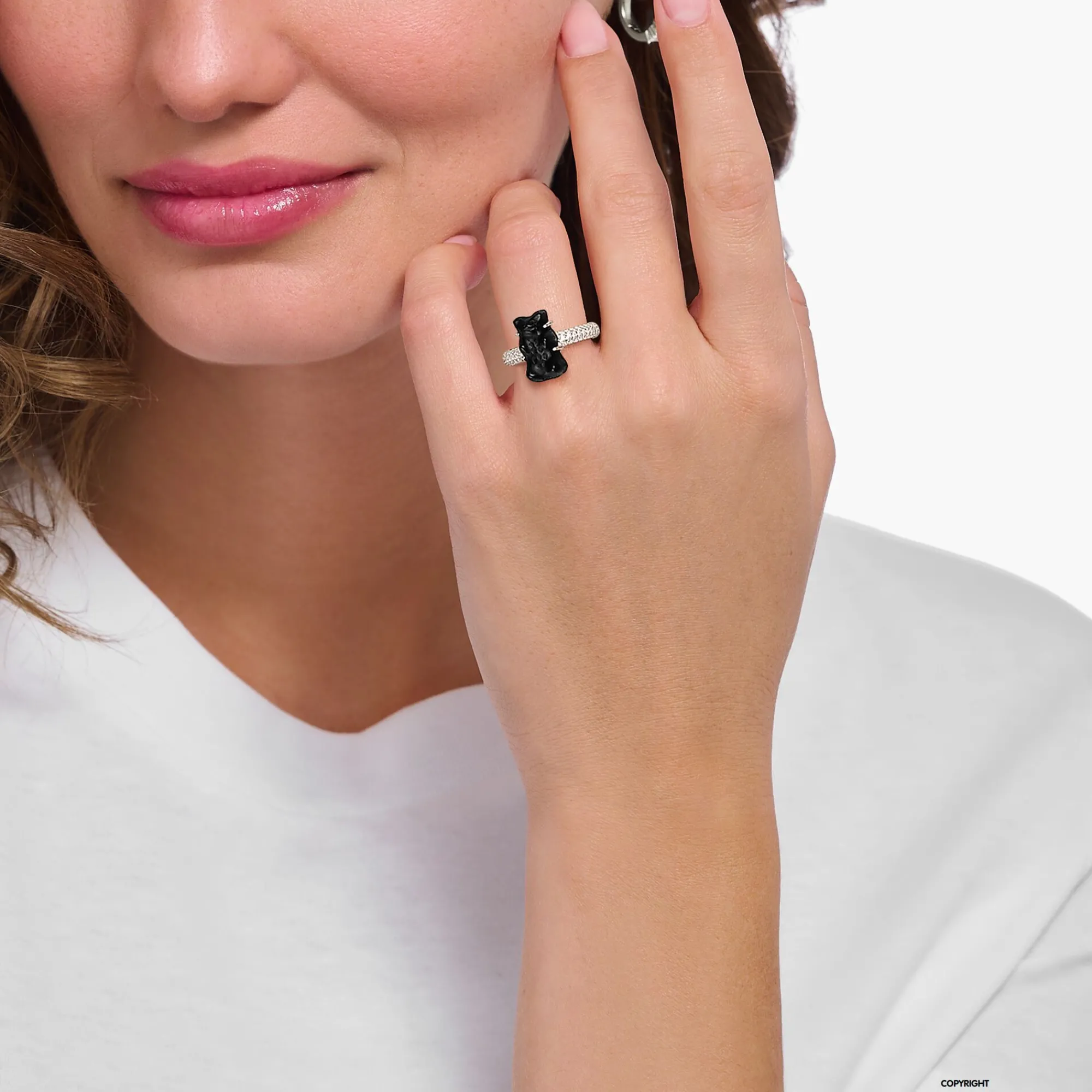 Women THOMAS SABO Rings|Black-Silver ring with black Goldbear and zirconia